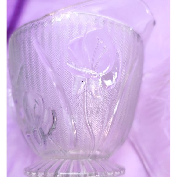 Jeanette Glass Iris Creamer and Sugar Bowl Depression Era Vintage Clear PR610 - Picture 10 of 12